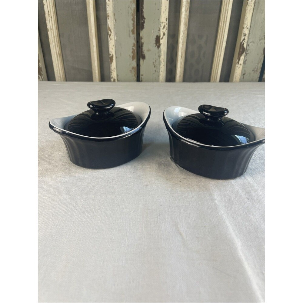 2 CorningWare Black Oval 5.5"  Mini Casseroles/Desserts-Stoneware 7.7 oz.